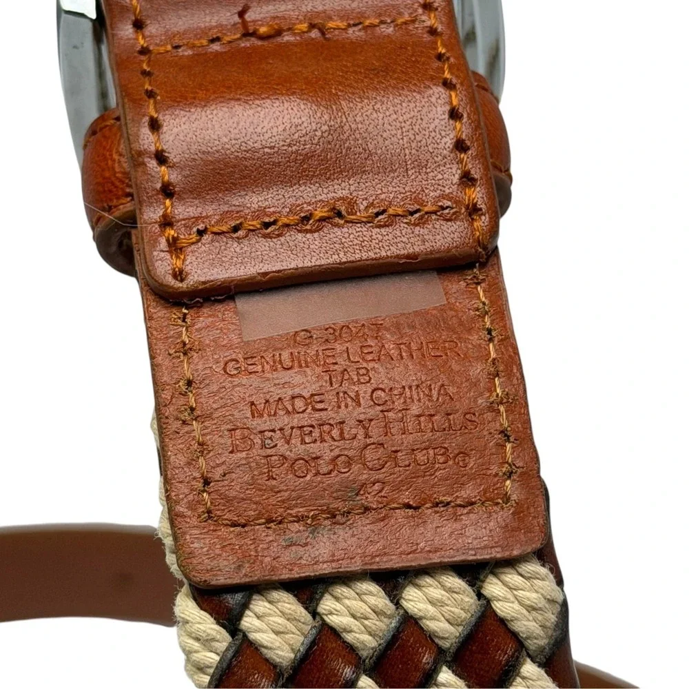 Beverly Hills Polo Club Braided‎ Leather Belt Mens 42 Woven Brown Cream Rope